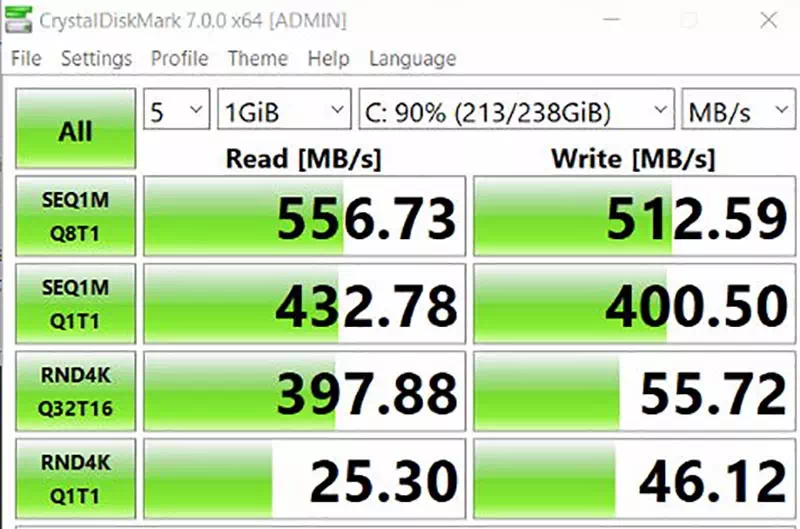 hasil test kecepatan ssd