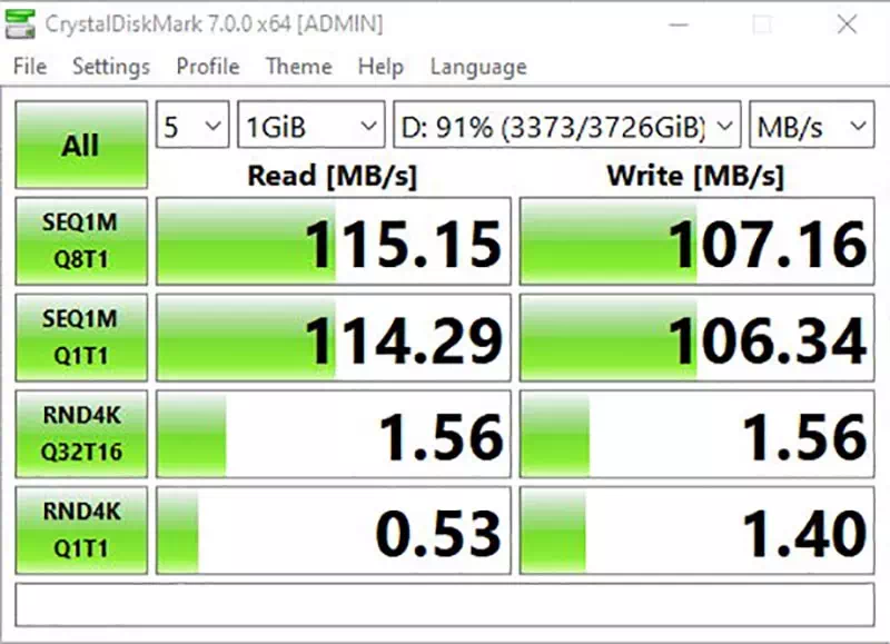 Hasil test kecepatan HDD